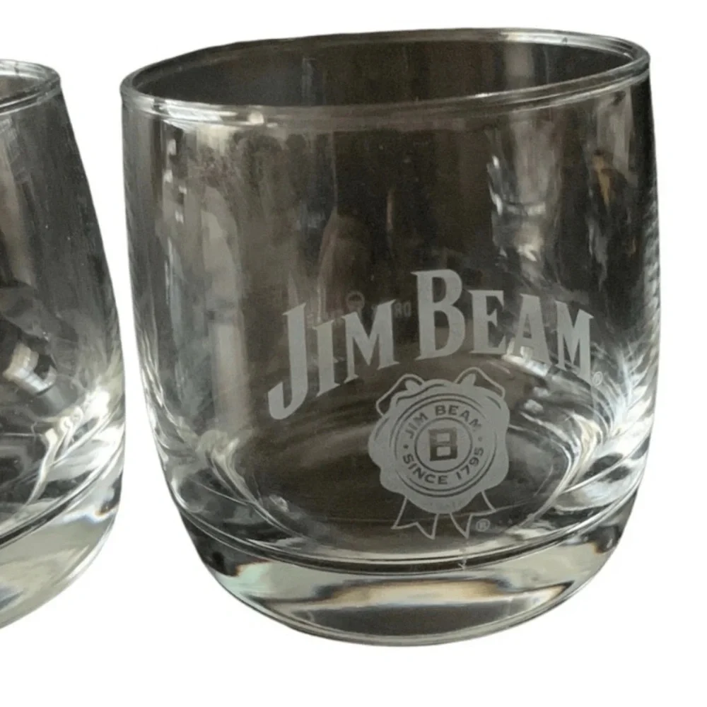 Vintage Jim Beam Whiskey Bourbon Glasses Etched Logo Rocks Glasses Lot Of 2
